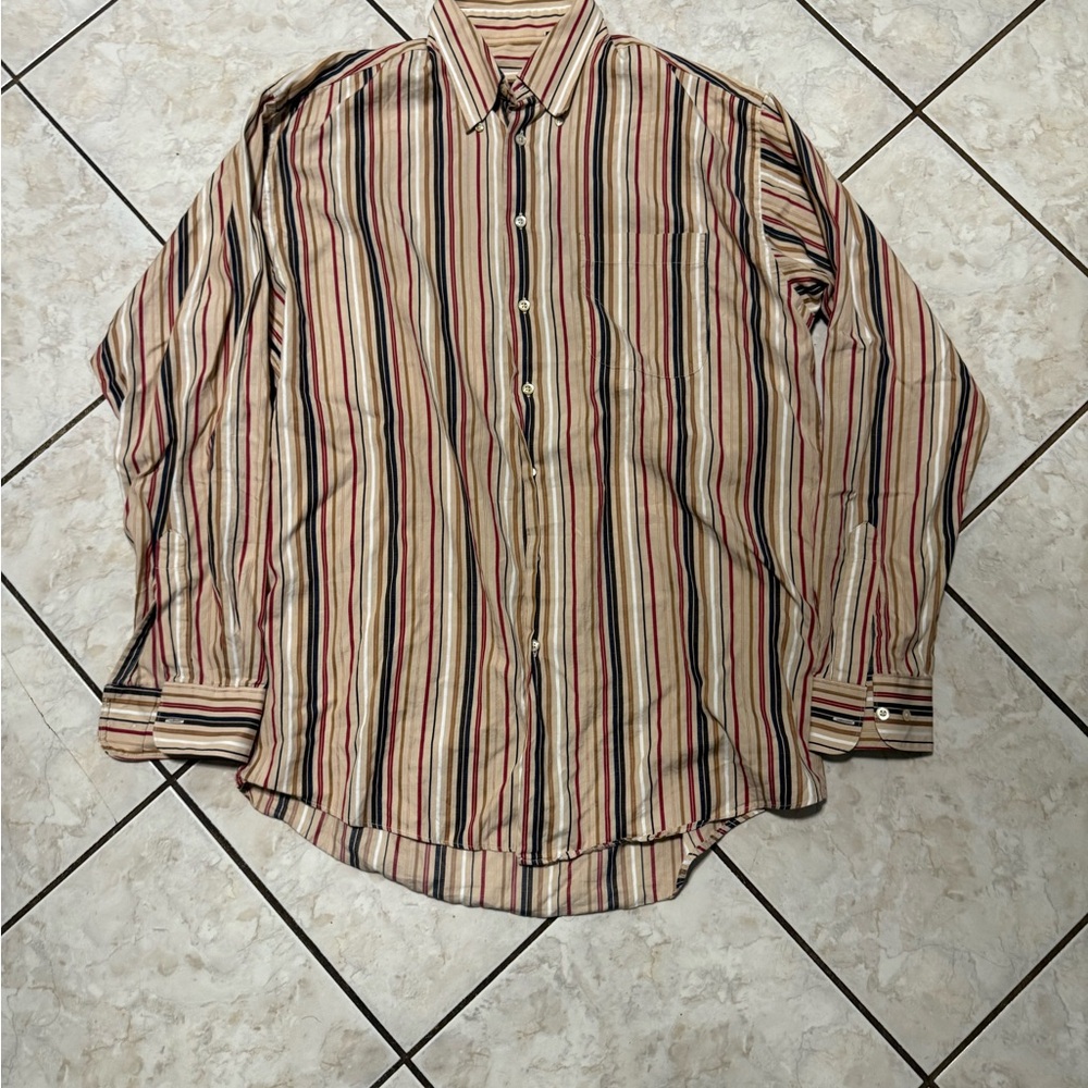Burberry London Dress Shirt Long Sleeve Button Down Vertical Stripes Mens Sz L